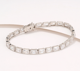 Diamonique Sterling Silver Emerald Bezel Set Tennis Bracelet Avg